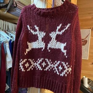 Women's Burgundy Sweater with Reindeer Design
